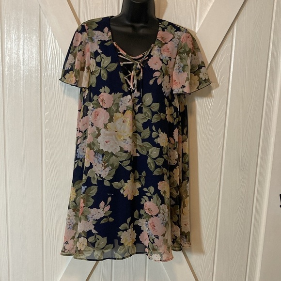 Show Me Your Mumu Tunic Mini Dress Blue Floral - Picture 1 of 7